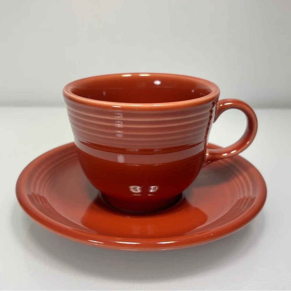 Fiestaware Homer Laughlin Vtg‎ Paprika Burnt Orange Teacup Coffee Mug Saucer Set